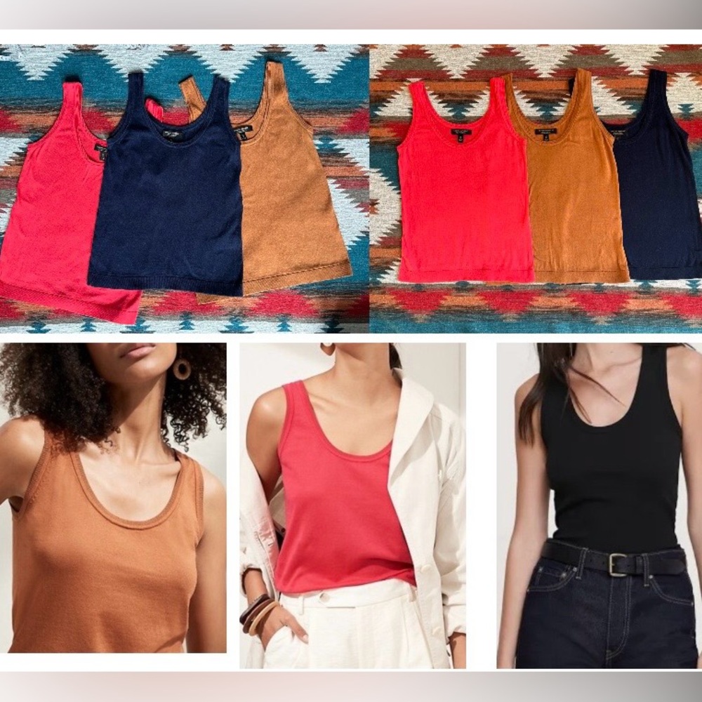 3 Banana Republic Organic Cotton Sweater Tanks- Red, Camel, Navy. Women’s XS.